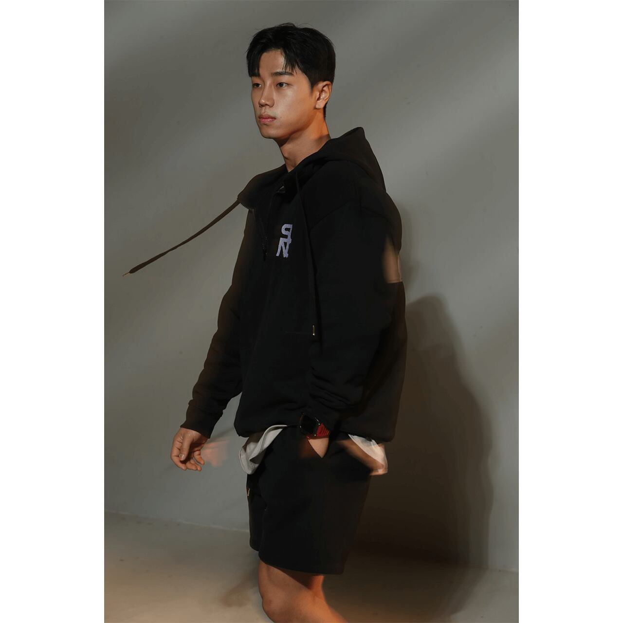 Large rubber logo half zip hoodie