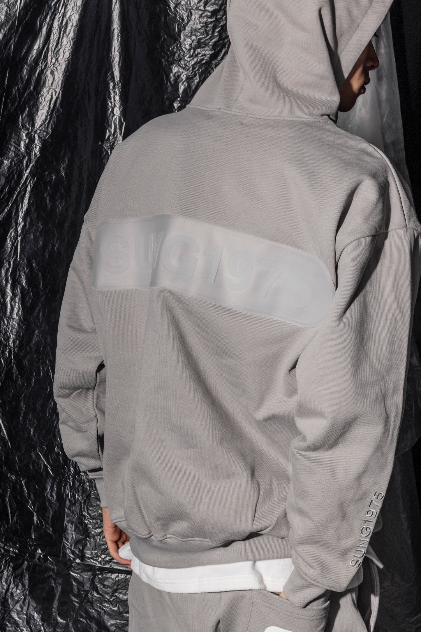 Large rubber logo half zip hoodie