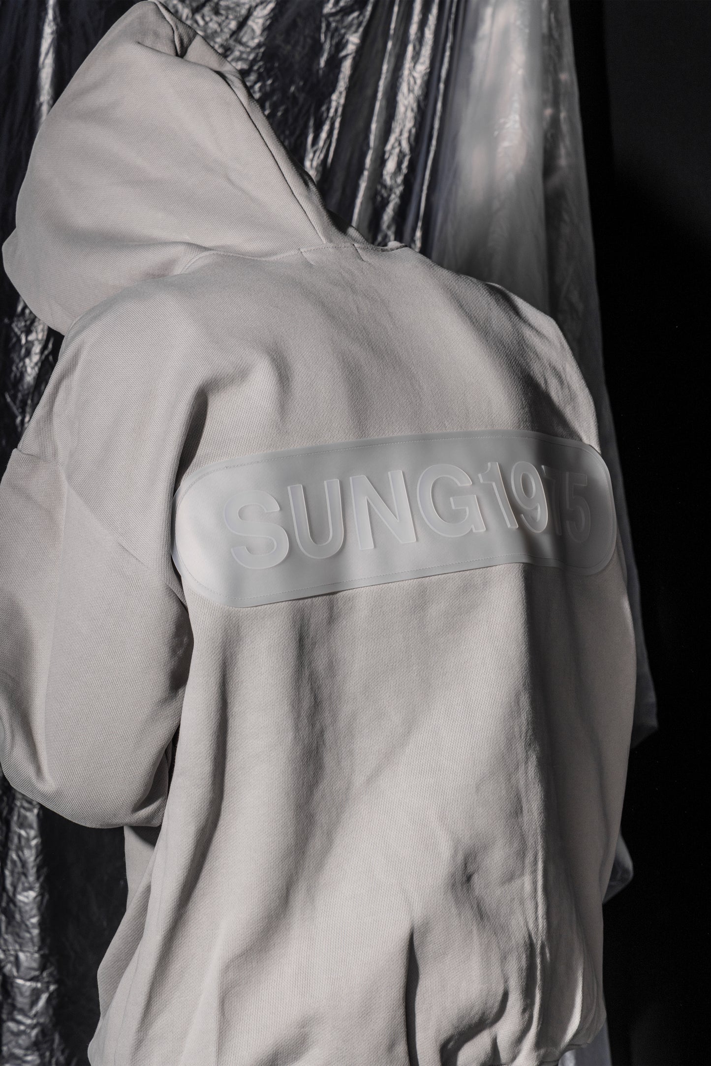 Large rubber logo half zip hoodie