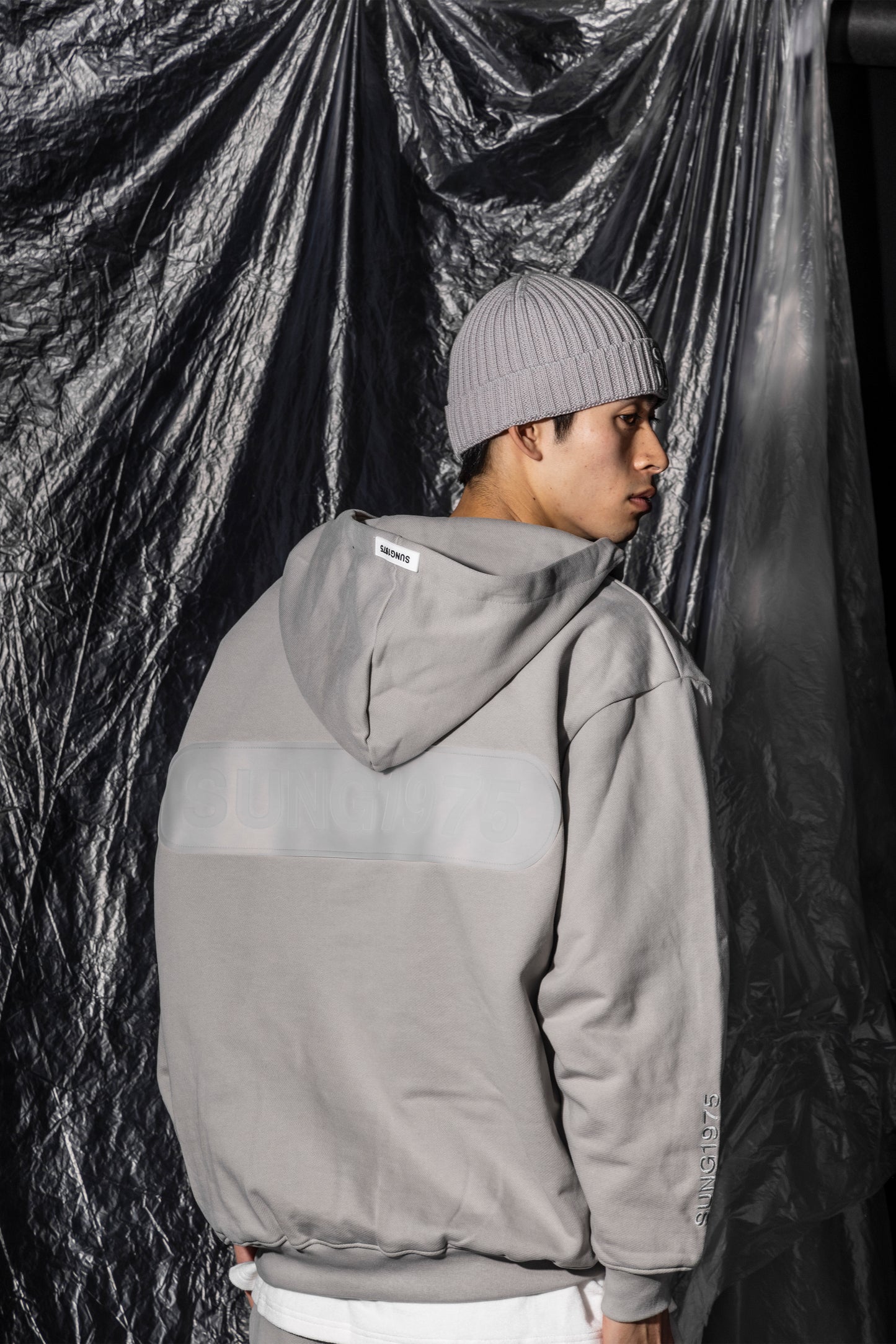 Large rubber logo half zip hoodie