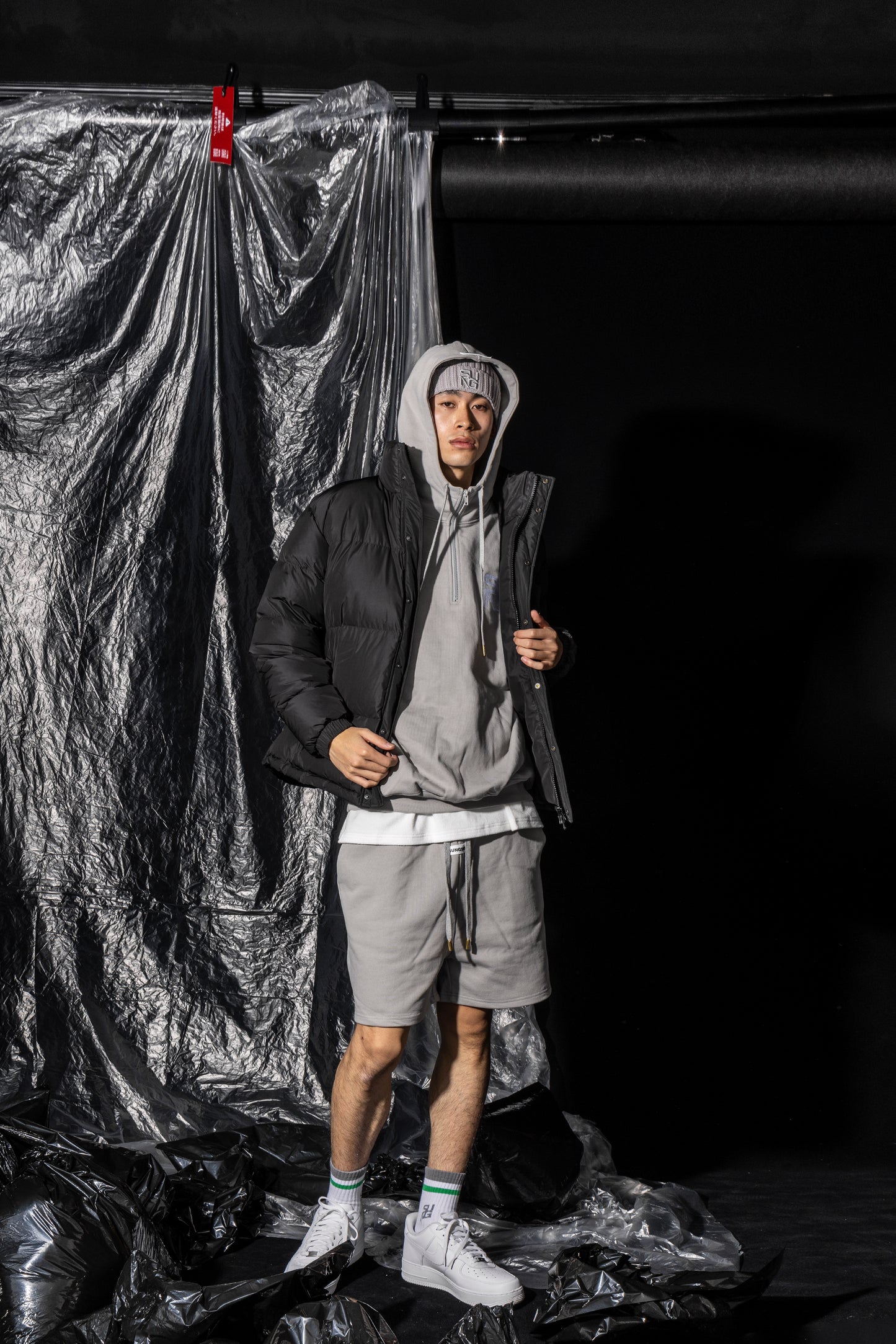Large rubber logo half zip hoodie