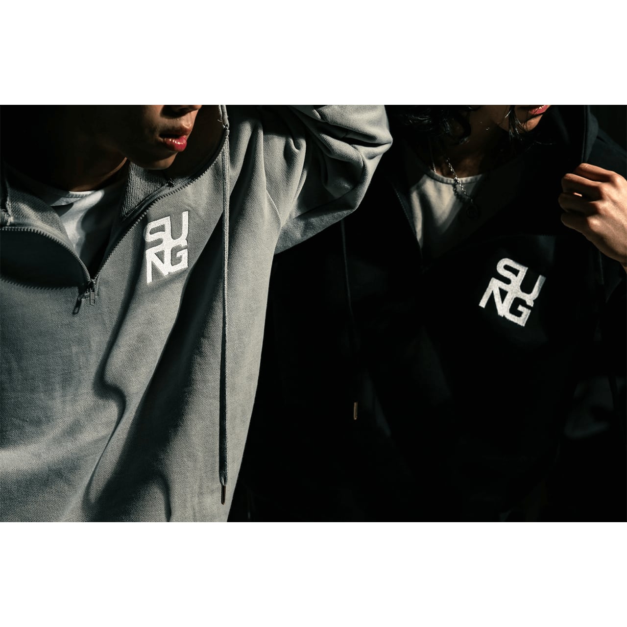 Large rubber logo half zip hoodie