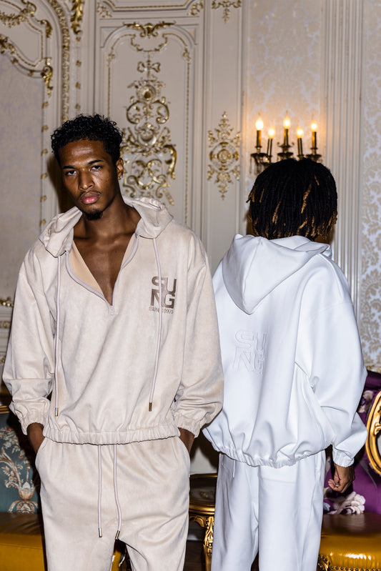 HALF ZIP FAUX SUEDE LIKE HOODIE