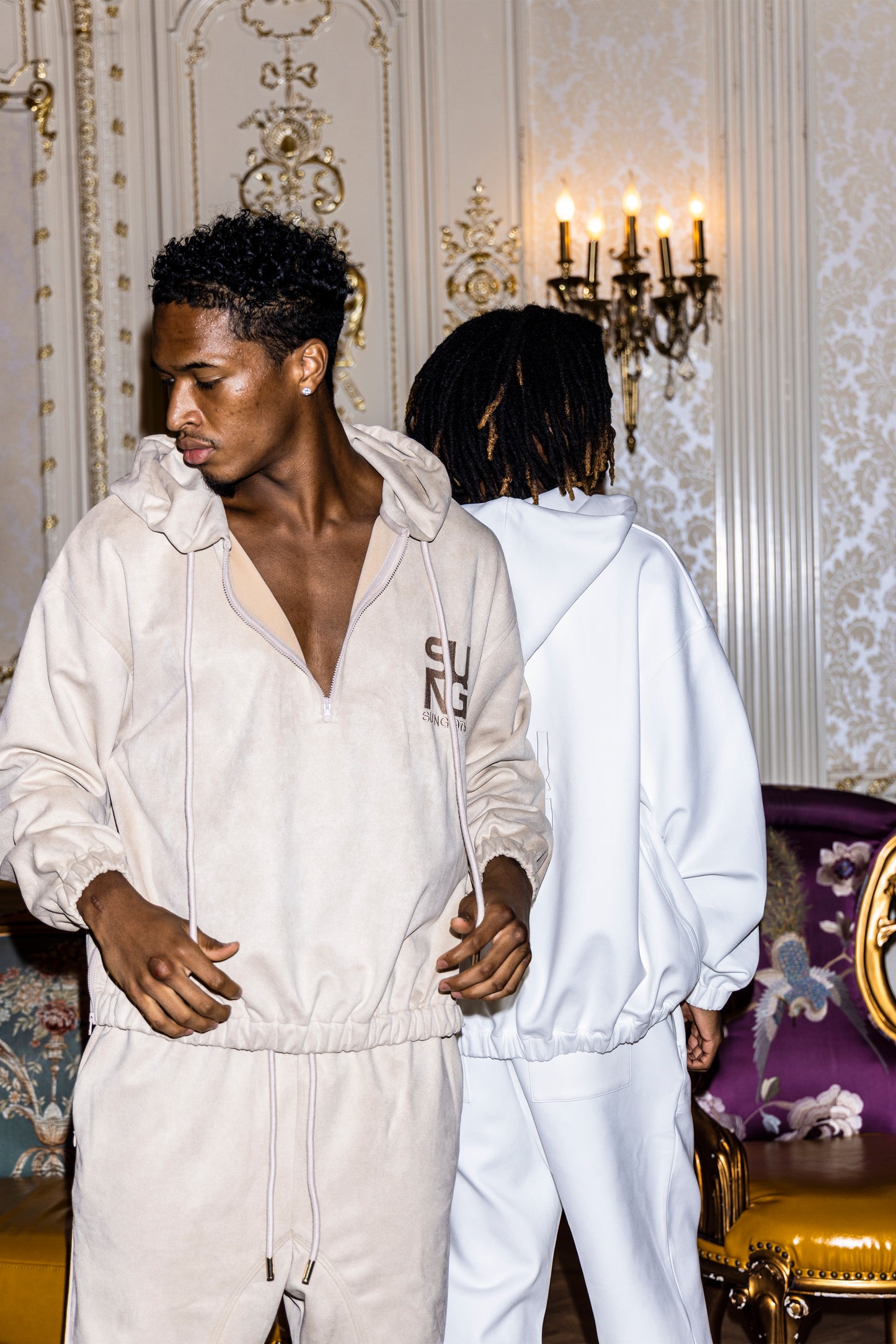 HALF ZIP FAUX SUEDE LIKE HOODIE