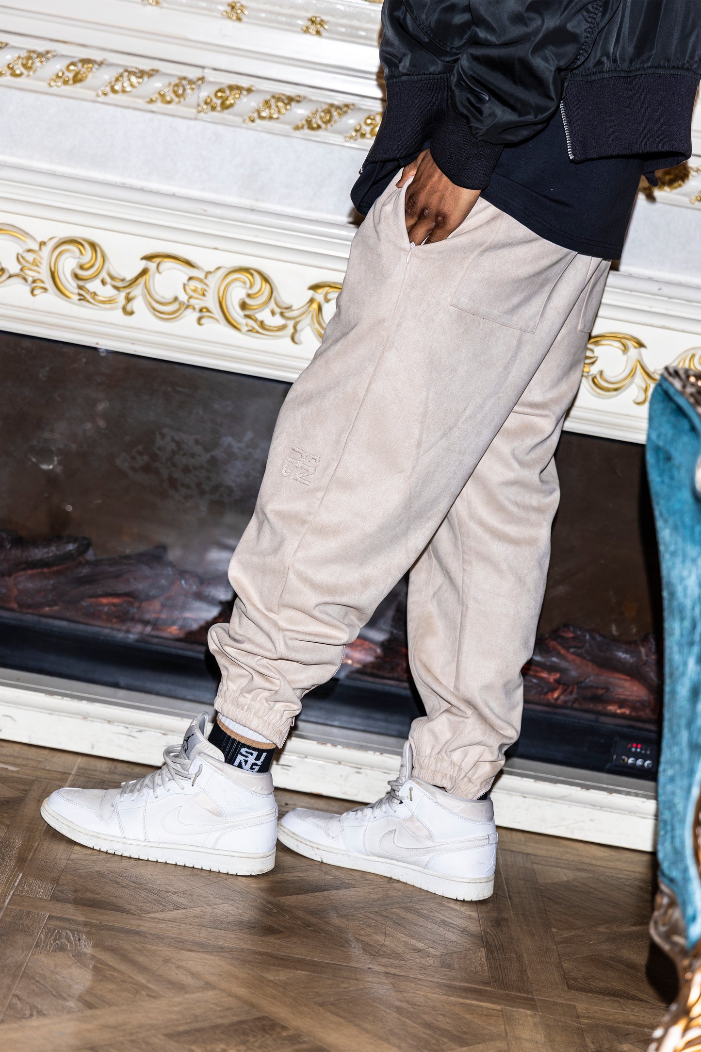 FAUX SUEDE LIKE ZIP HEM PANTS