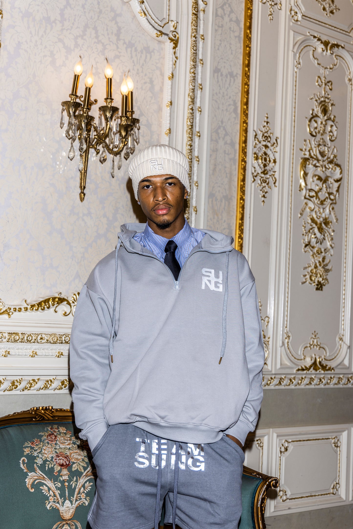 Large rubber logo half zip hoodie