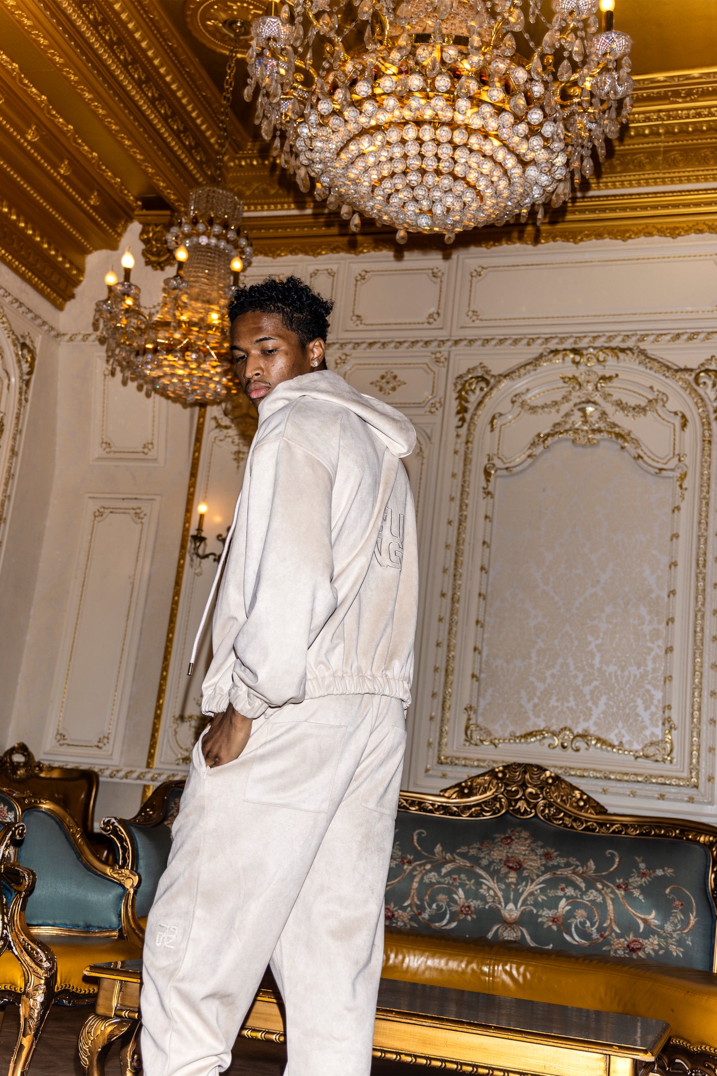 HALF ZIP FAUX SUEDE LIKE HOODIE