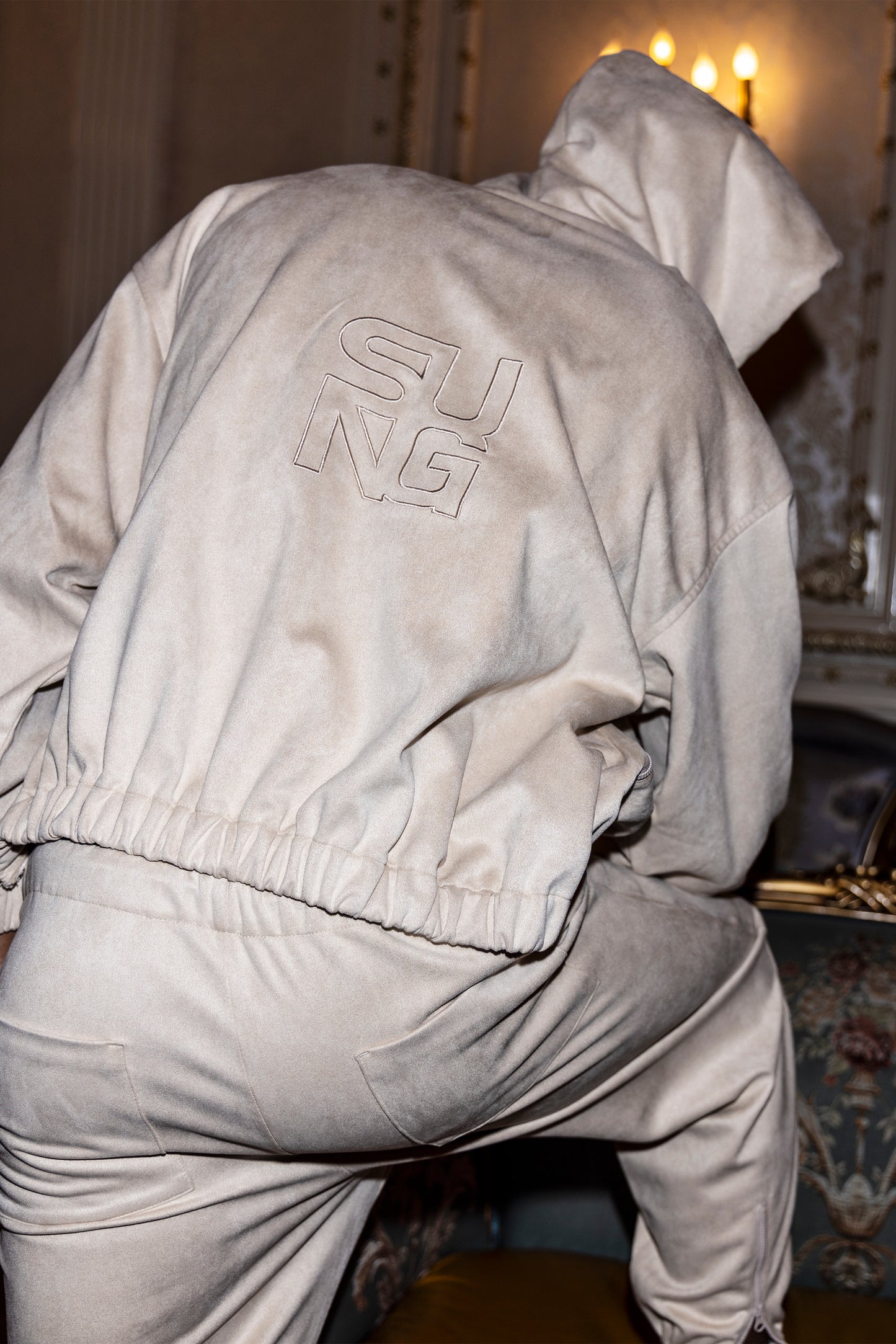 HALF ZIP FAUX SUEDE LIKE HOODIE