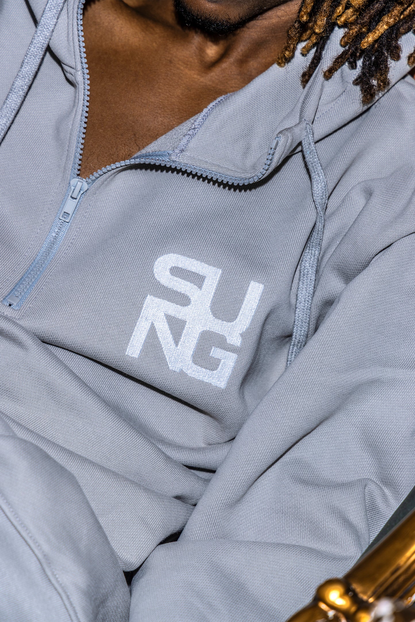 Large rubber logo half zip hoodie