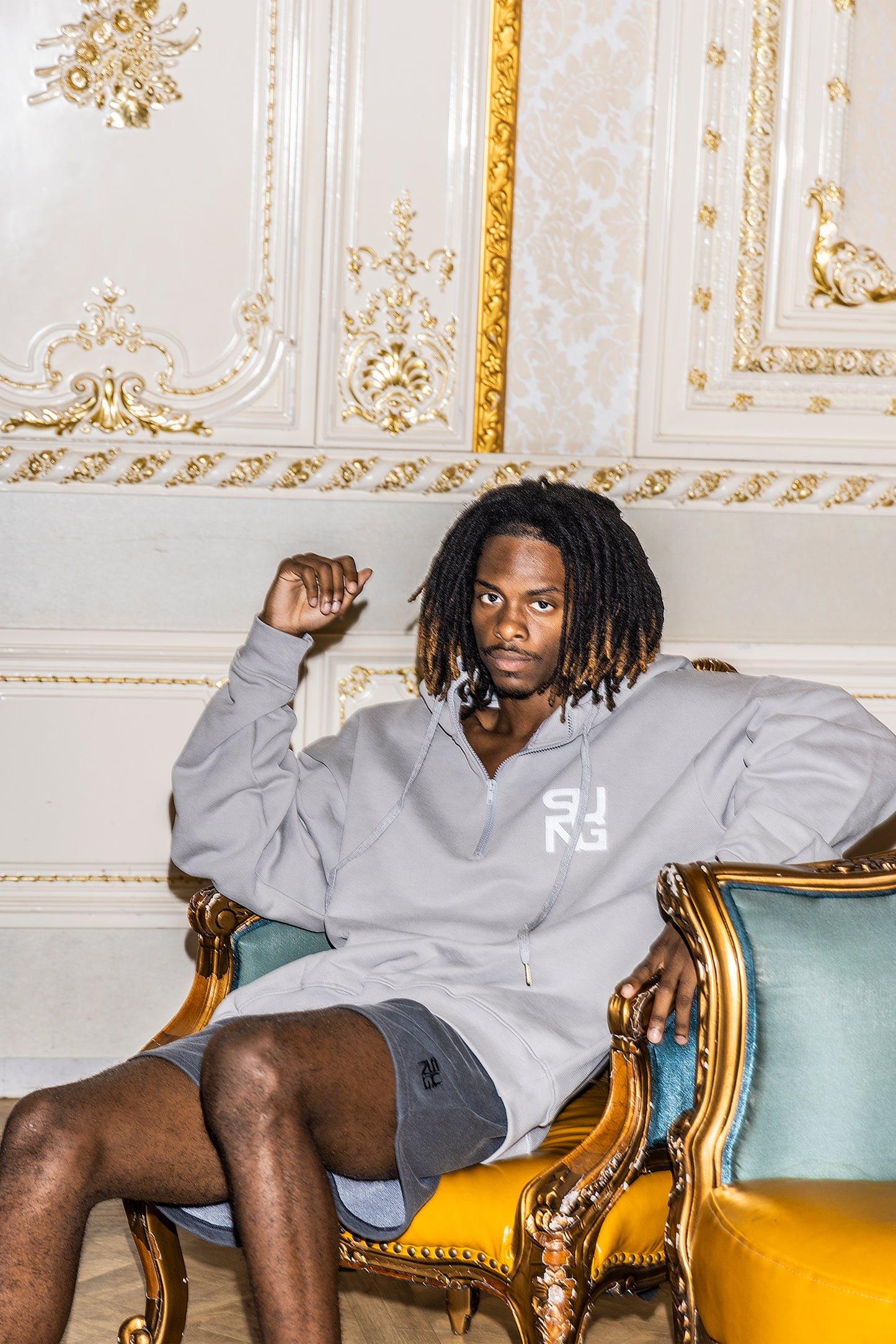 Large rubber logo half zip hoodie