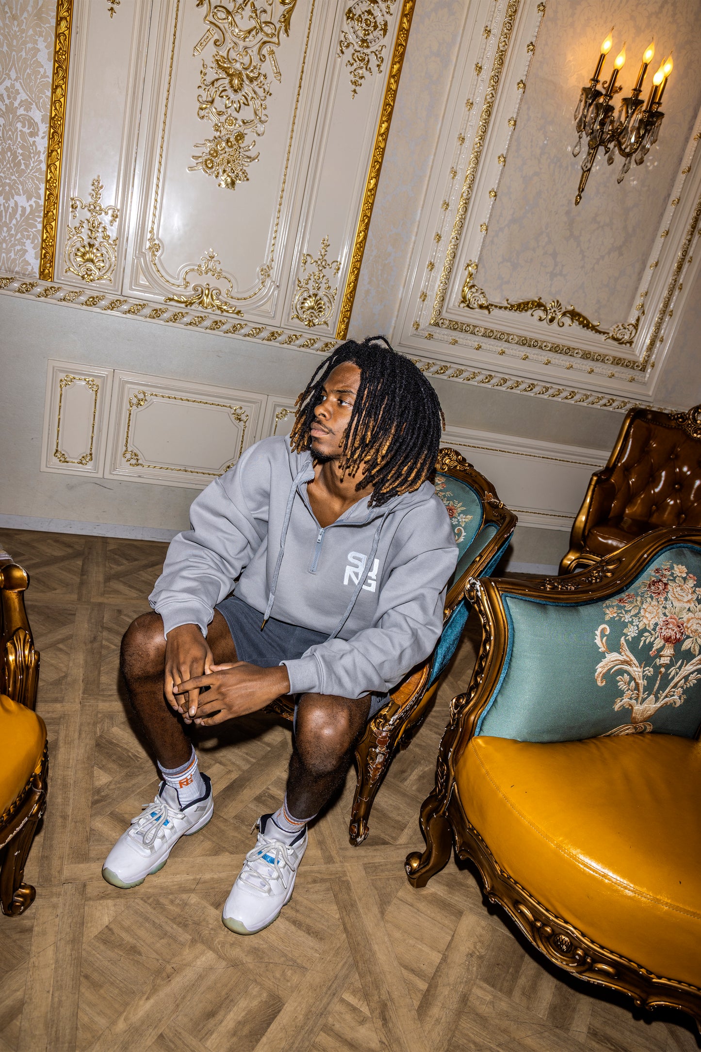 Large rubber logo half zip hoodie