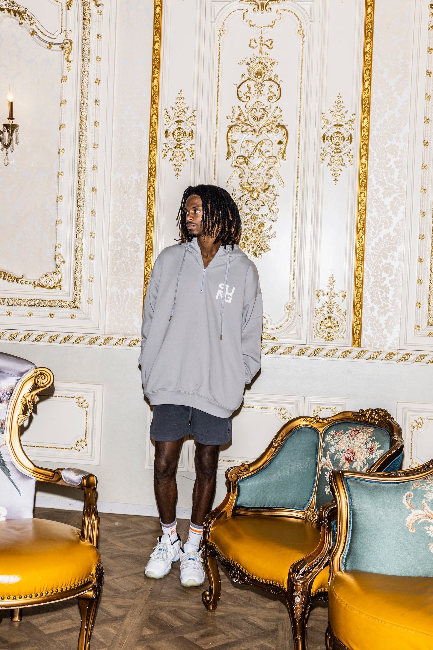 Large rubber logo half zip hoodie