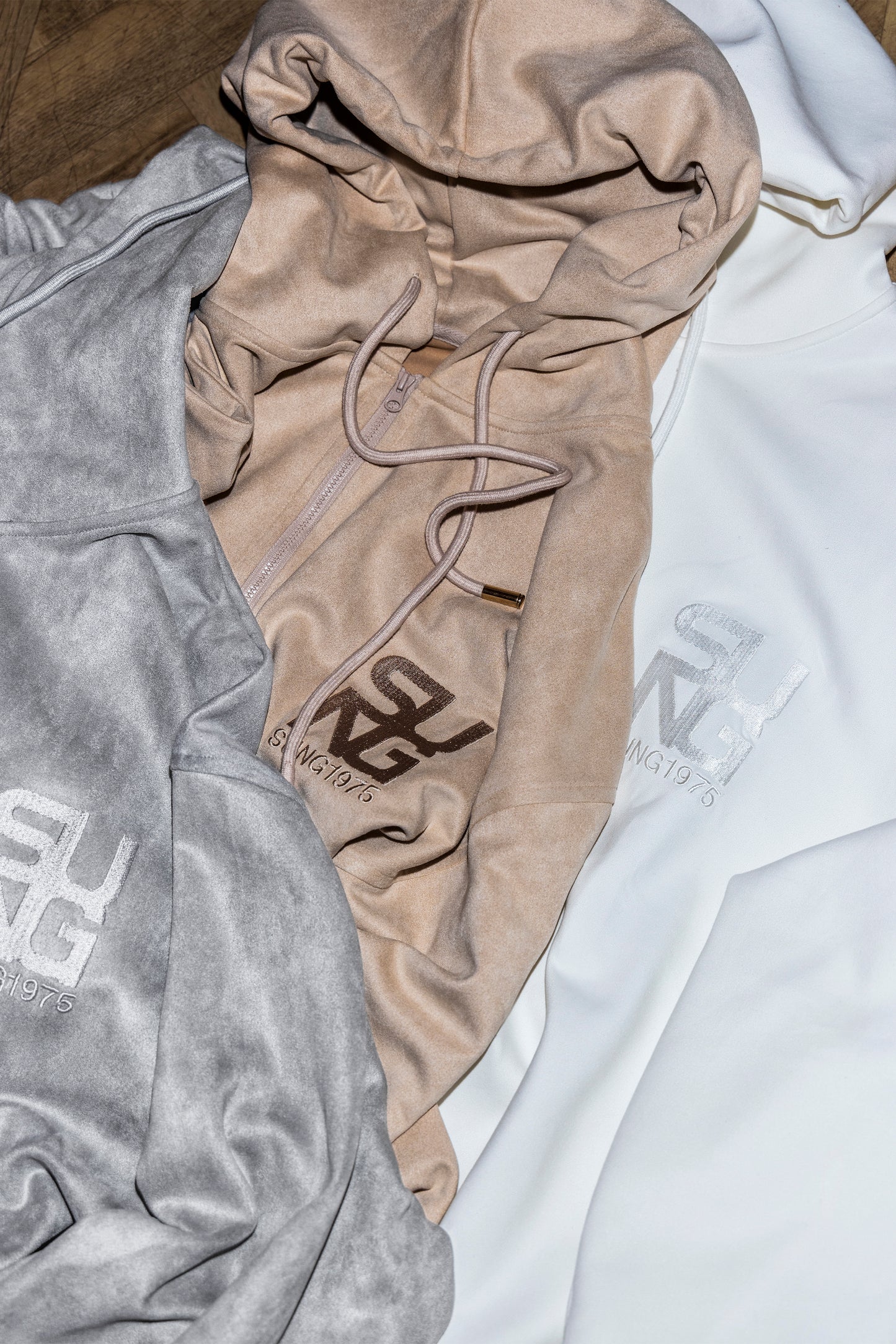 HALF ZIP FAUX SUEDE LIKE HOODIE