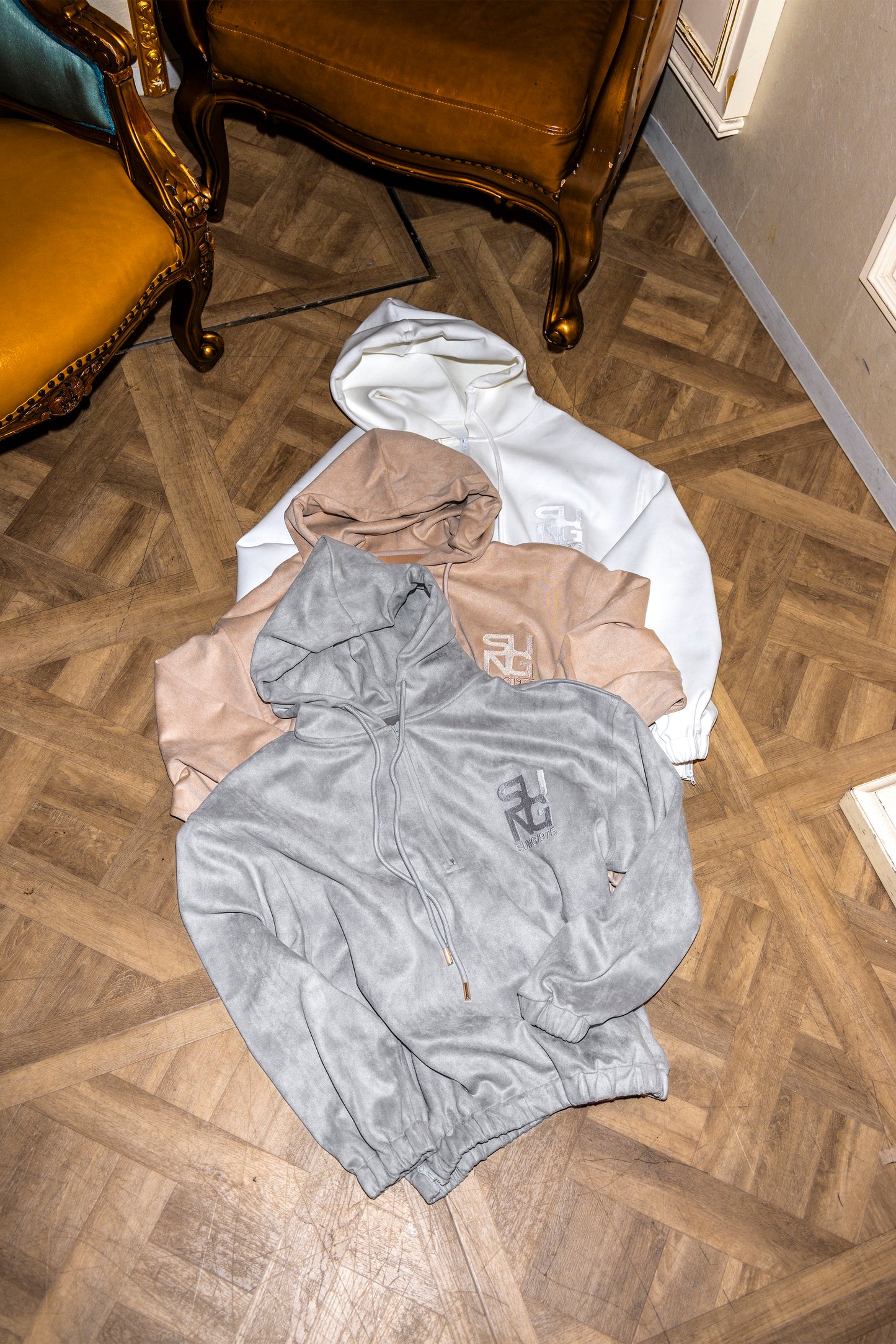 HALF ZIP FAUX SUEDE LIKE HOODIE